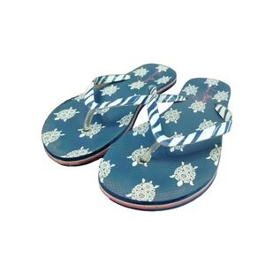 Vera Bradley Womens Flip Flop Thong Sea Turtle Print Striped Strap Blue Size 7-8